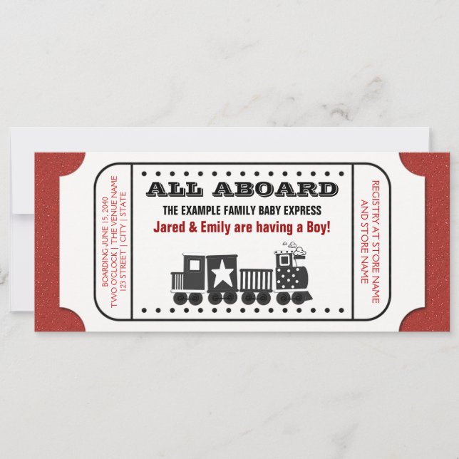 Convite para Chá de fraldas de Tíquete do Comboio  (Frente)