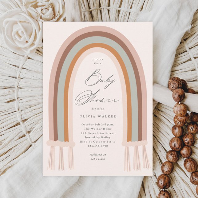 Convite para Chá de fraldas de Tom do Boho Rainbow (Boho Rainbow Earth Tone Baby Shower Invitations.)