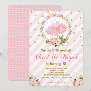 Convite para Chá de fraldas de Tutu Ballerina, cor