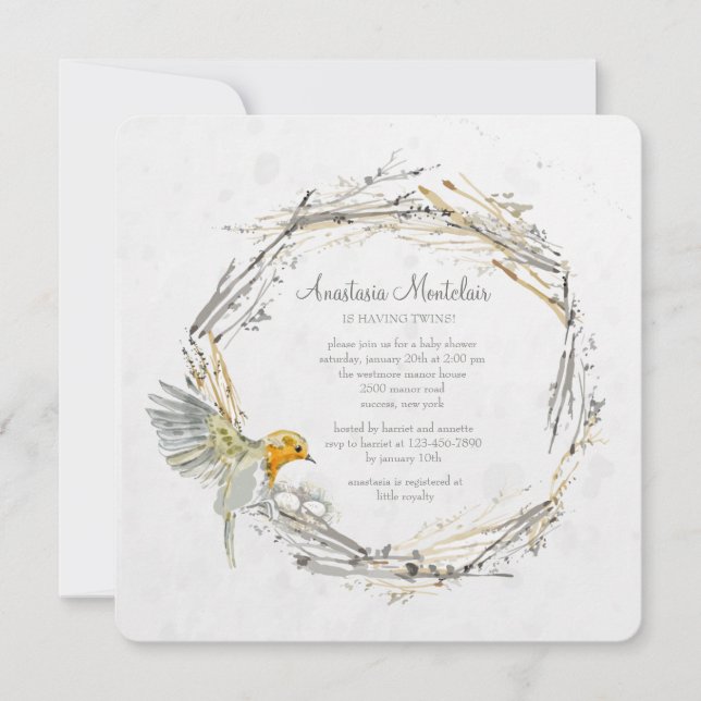 Convite para Chá de fraldas de Twin (Frente)