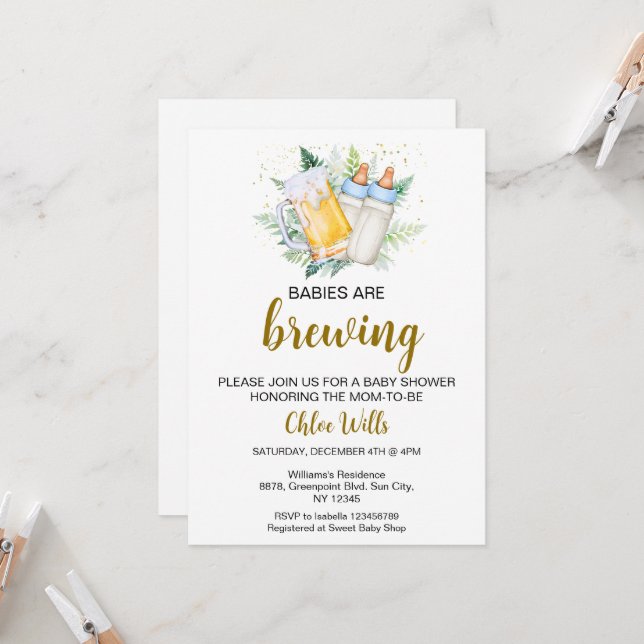 Convite para Chá de fraldas de Twin Boys Editáveis (Frente/Verso In Situ)