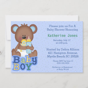 Convite para Chá de fraldas de Urso Bebê Bonito