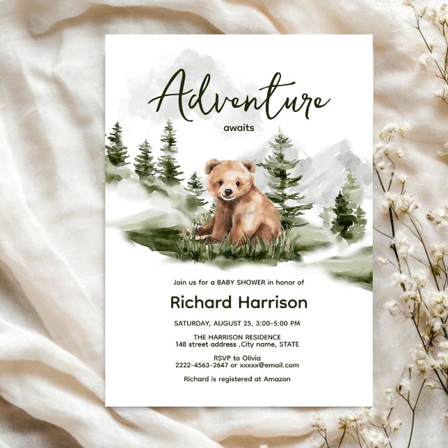 Convite para chá de fraldas de urso da floresta (Bearly wait cute watercolor forest baby shower invitation )