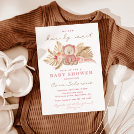 Convite para Chá de fraldas de Urso de Boho Rosa |