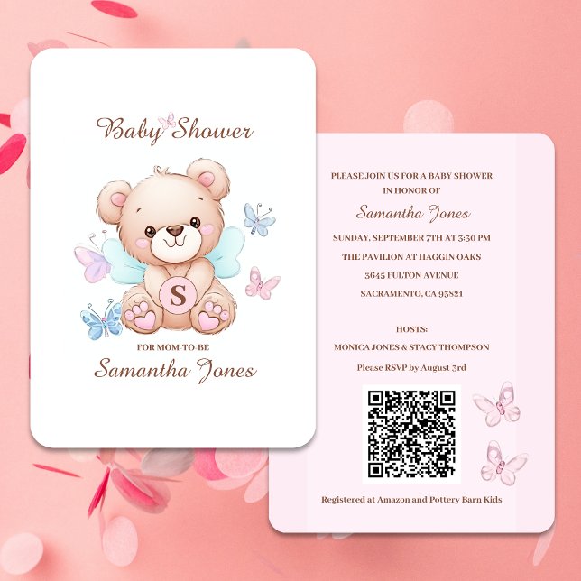 Convite para Chá de fraldas de Urso de Corte com C (Create cute baby shower invitations with your very own QR code)