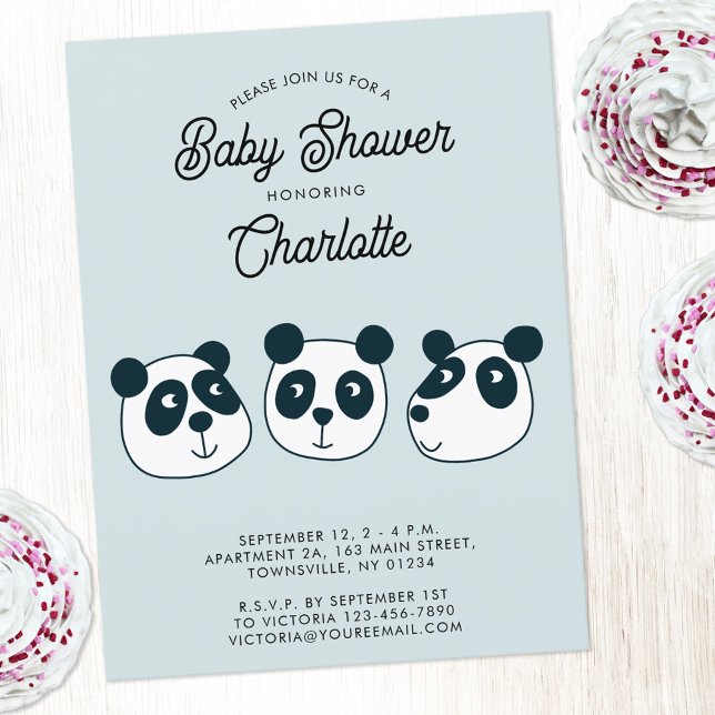 Convite para Chá de fraldas de Urso de Panda Gigan (Cute personalized custom text Panda Bear baby shower invitation)