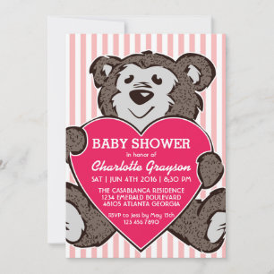 Convite para Chá de fraldas de Urso de Teddy Rosa