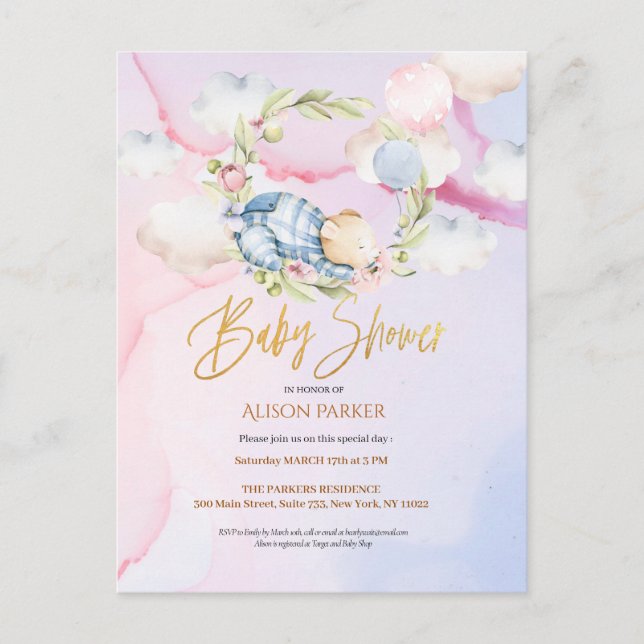 Convite para Chá de fraldas de Urso de Urso de Ted (Frente)