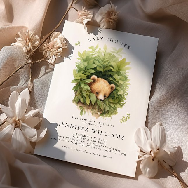 Convite para Chá de fraldas de Urso Marrom Shy Wat (Criador carregado)