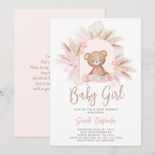Convite para Chá de fraldas de Urso Rosa