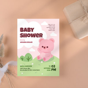 Convite para Chá de fraldas de Urso Rosa