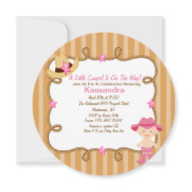 Convite para Chá de fraldas de vaqueira rosa redon