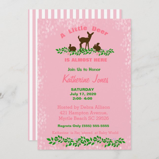 Convite para Chá de fraldas de veados de bebês (ro (Frente/Verso)