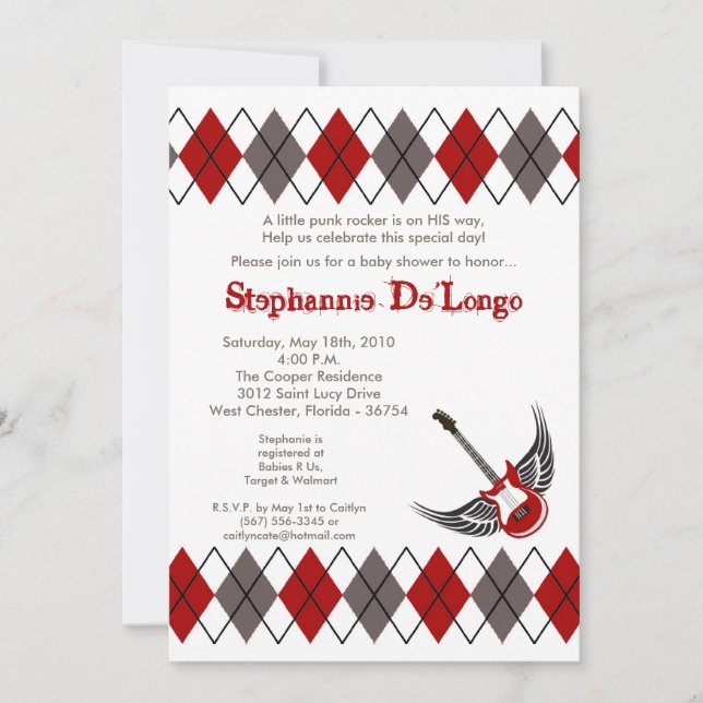 Convite para Chá de fraldas de Violão de Boca-Cola (Frente)