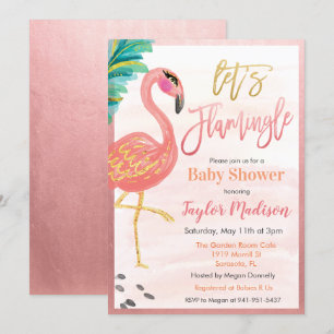 Convite para Chá de fraldas de Watercolor Flamingo