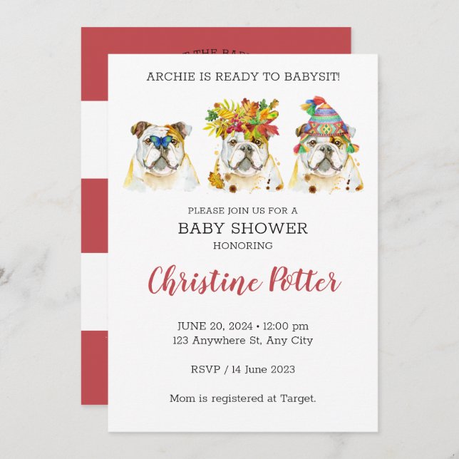 Convite para Chá de fraldas de Watercolor para Bul (Frente/Verso)