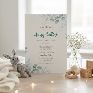 Convite para Chá de fraldas de Winter Eucalyptus C