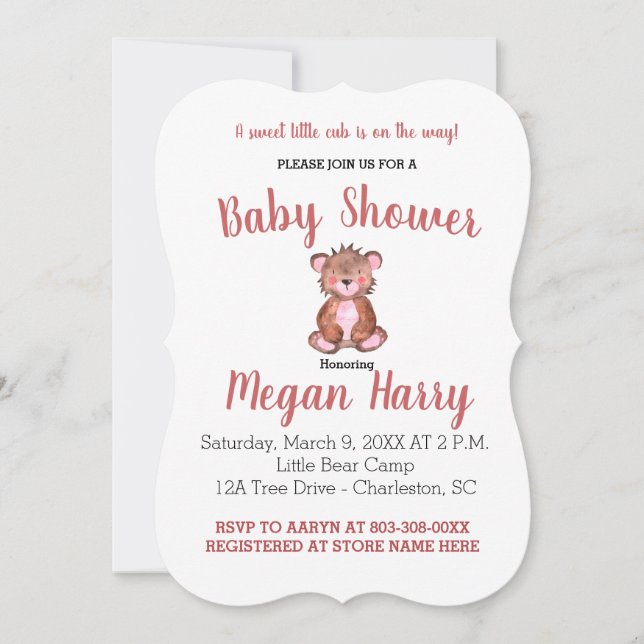 Convite para Chá de fraldas de Woodland Cub (Frente)