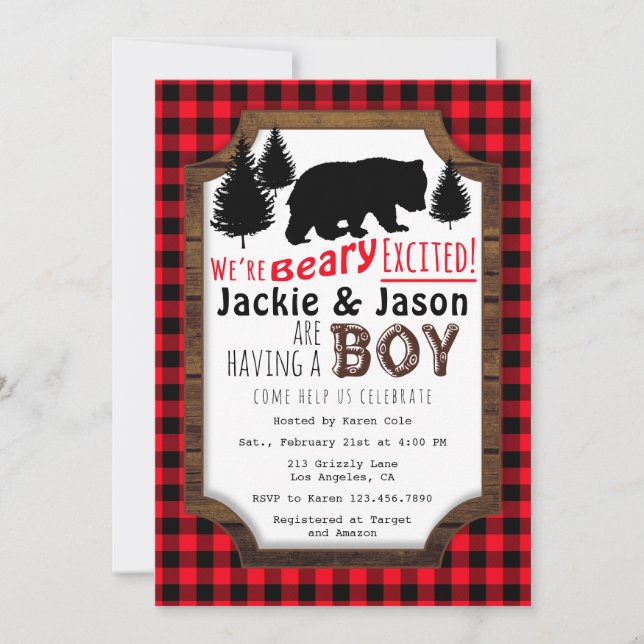 Convite para Chá de fraldas de Woodsy excitado pel (Frente)