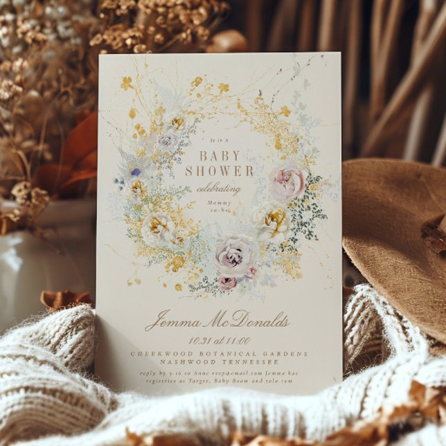 convite para chá de fraldas de wreath botânica (Criador carregado)