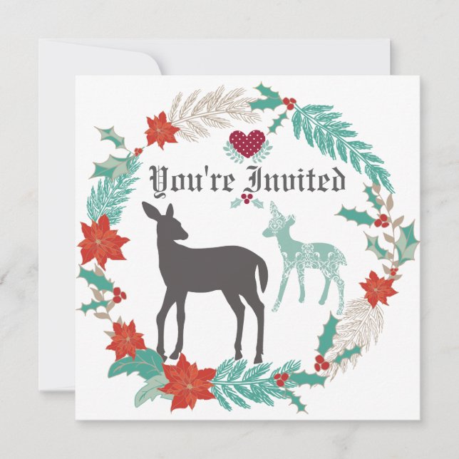 Convite para Chá de fraldas Deer Folk Art (Frente)