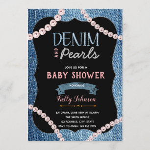 Convite para Chá de fraldas Denim Pearls