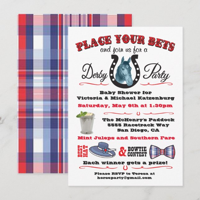 Convite para Chá de fraldas Derby Horse Racing (Frente/Verso)