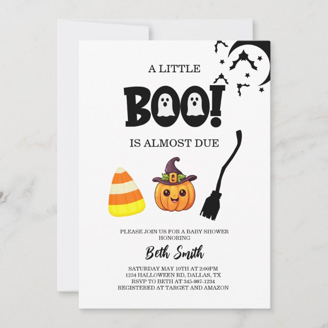 Convite para Chá de fraldas do Halloween Little Bo (Frente)