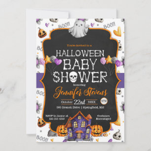 Convite para Chá de fraldas do Halloween Watercolo