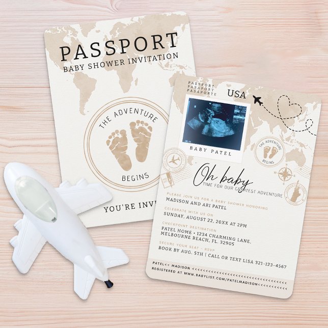 Convite para Chá de fraldas do Passport - Tema do  (Passport Baby Shower Invitation)