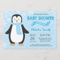 Convite para Chá de fraldas do Pinguim Azul-Invern