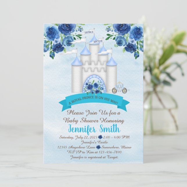 Convite para Chá de fraldas do Príncipe Castle (Em pé/Frente)