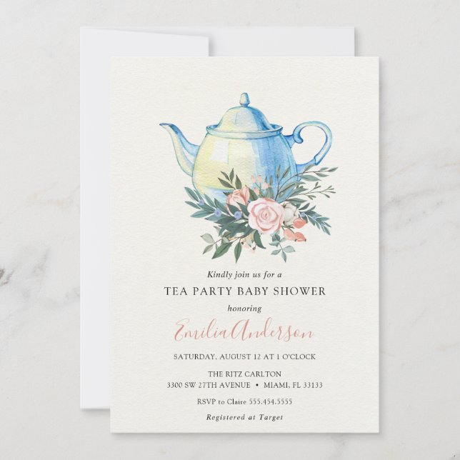 Convite para Chá de fraldas do Tea Party (Frente)