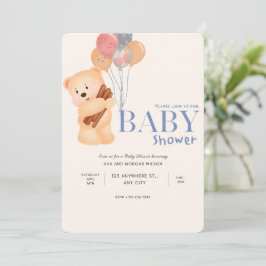 Convite para Chá de fraldas do Urso Azul-Cute Beig