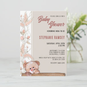 Convite para Chá de fraldas do Urso de Boho Teddy