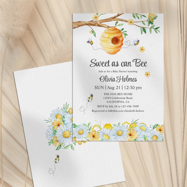 Convite para Chá de fraldas "Doce Como Pode Abelha ("Sweet as can Bee" Baby Shower Invitation on a neutral background)