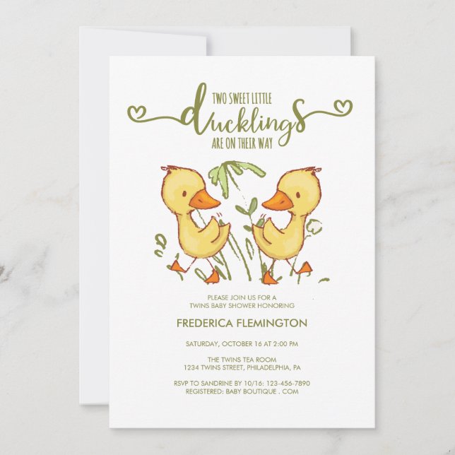 Convite para Chá de fraldas Duckins Twins (Frente)