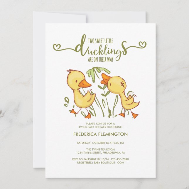 Convite para Chá de fraldas Duckins Twins (Frente)