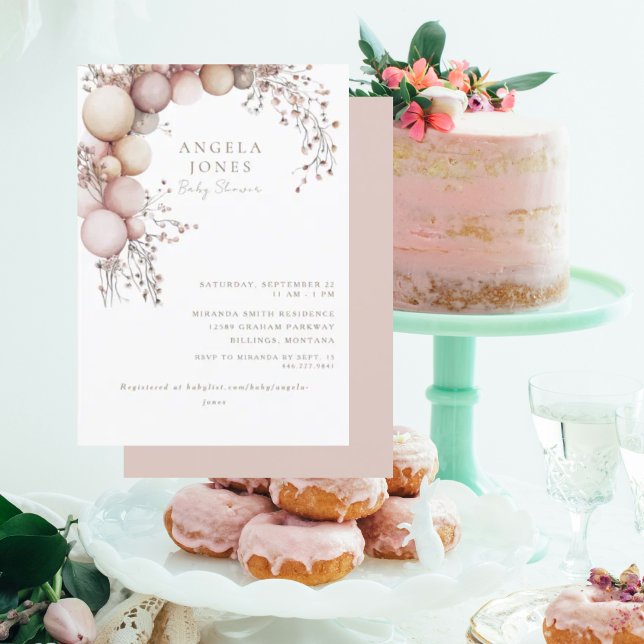 Convite para Chá de fraldas Dusty Rosa Balloon Arc (Criador carregado)