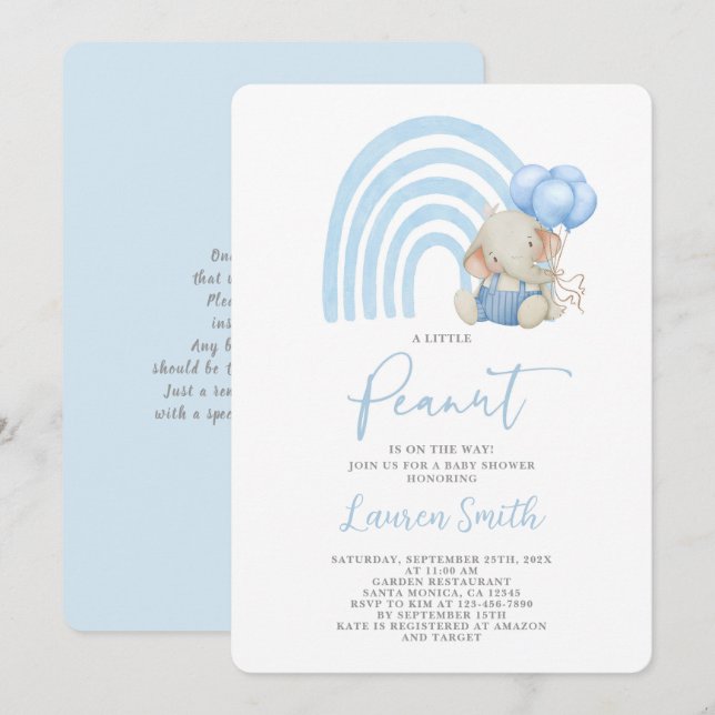 Convite para Chá de fraldas Elefante (Frente/Verso)