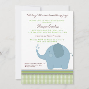 Convite para Chá de fraldas Elefante Azul