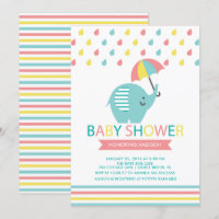 Convite para Chá de fraldas Elefante Colorida
