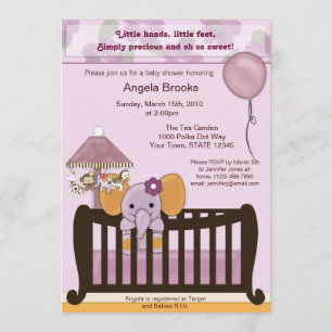 Convite para Chá de fraldas ELEPHANT em Orquídea C