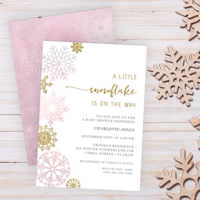 Convite para Chá de fraldas em Floco de Neve Cor-d (Blush Pink Winter Baby Shower)