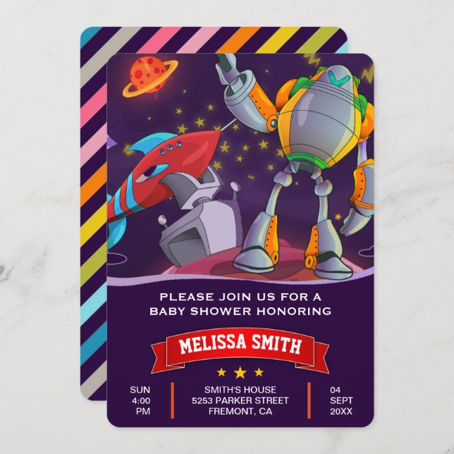 Convite para Chá de fraldas Espacial Externo do Ro (Frente/Verso)