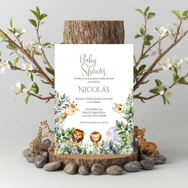 Convite para Chá de fraldas espanhol Safari (Criador carregado)