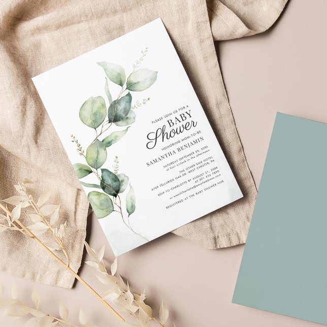 Convite para Chá de fraldas Eucalyptus Greenery (Eucalyptus Greenery Modern Baby Shower Invitation)