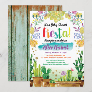 Convite para chá de fraldas Fiesta com cacto