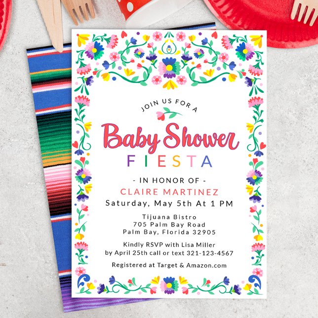 Convite para Chá de fraldas Fiesta Mexicano - Cora (Baby Shower Fiesta Invitation)