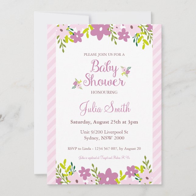 Convite para Chá de fraldas Floral (Frente)